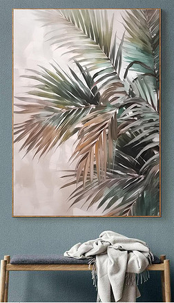 纯手绘油画家大业大装饰画客厅玄关无框挂画棕榈叶绿色叶子肌理画
