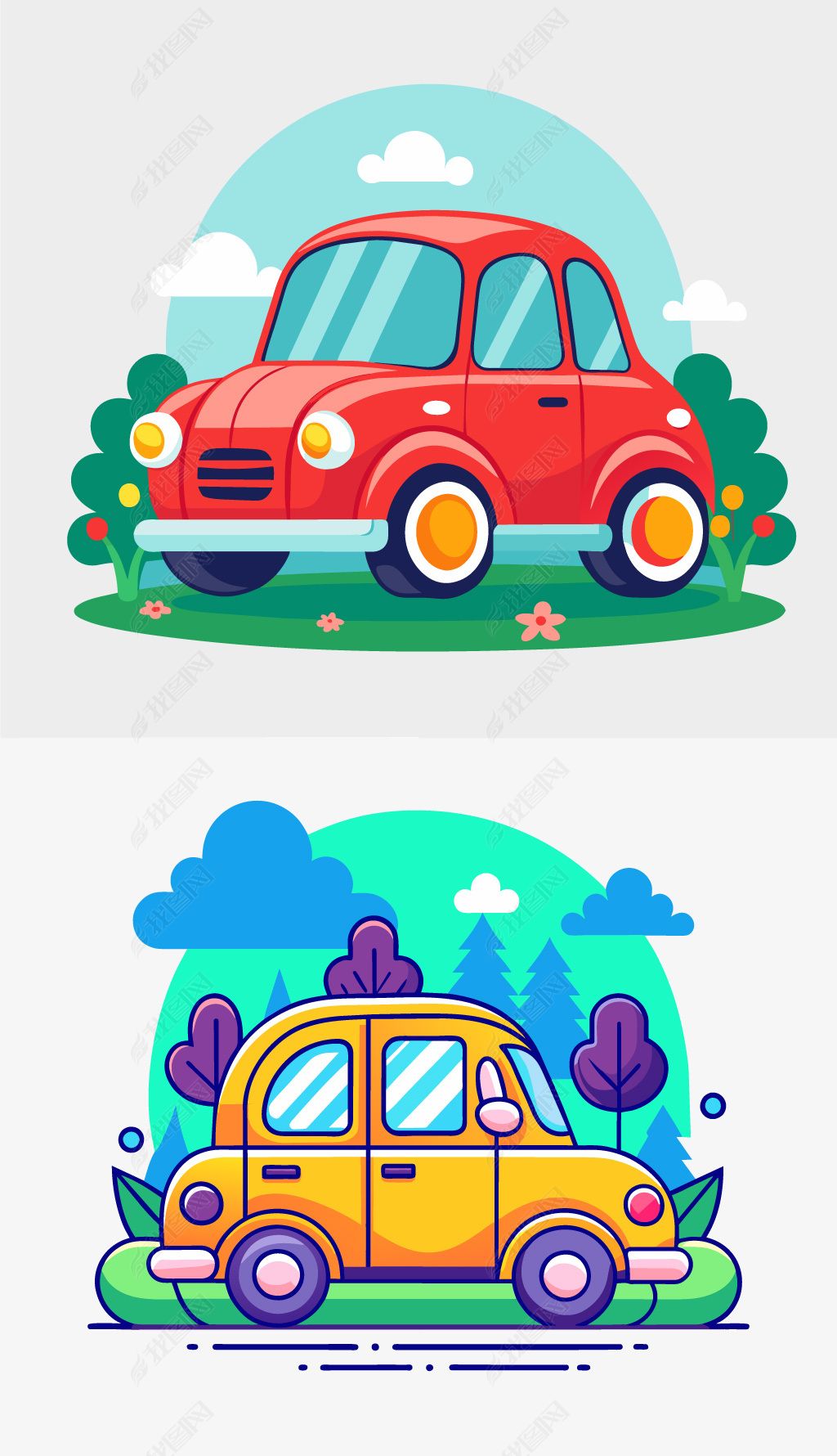 原创卡通可爱小汽车设计元素-版权可商用