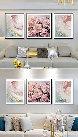 北欧抽象油画玫瑰花装饰画镀金装饰画客厅装饰画