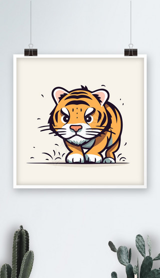 凶猛的老虎卡通画儿童插画