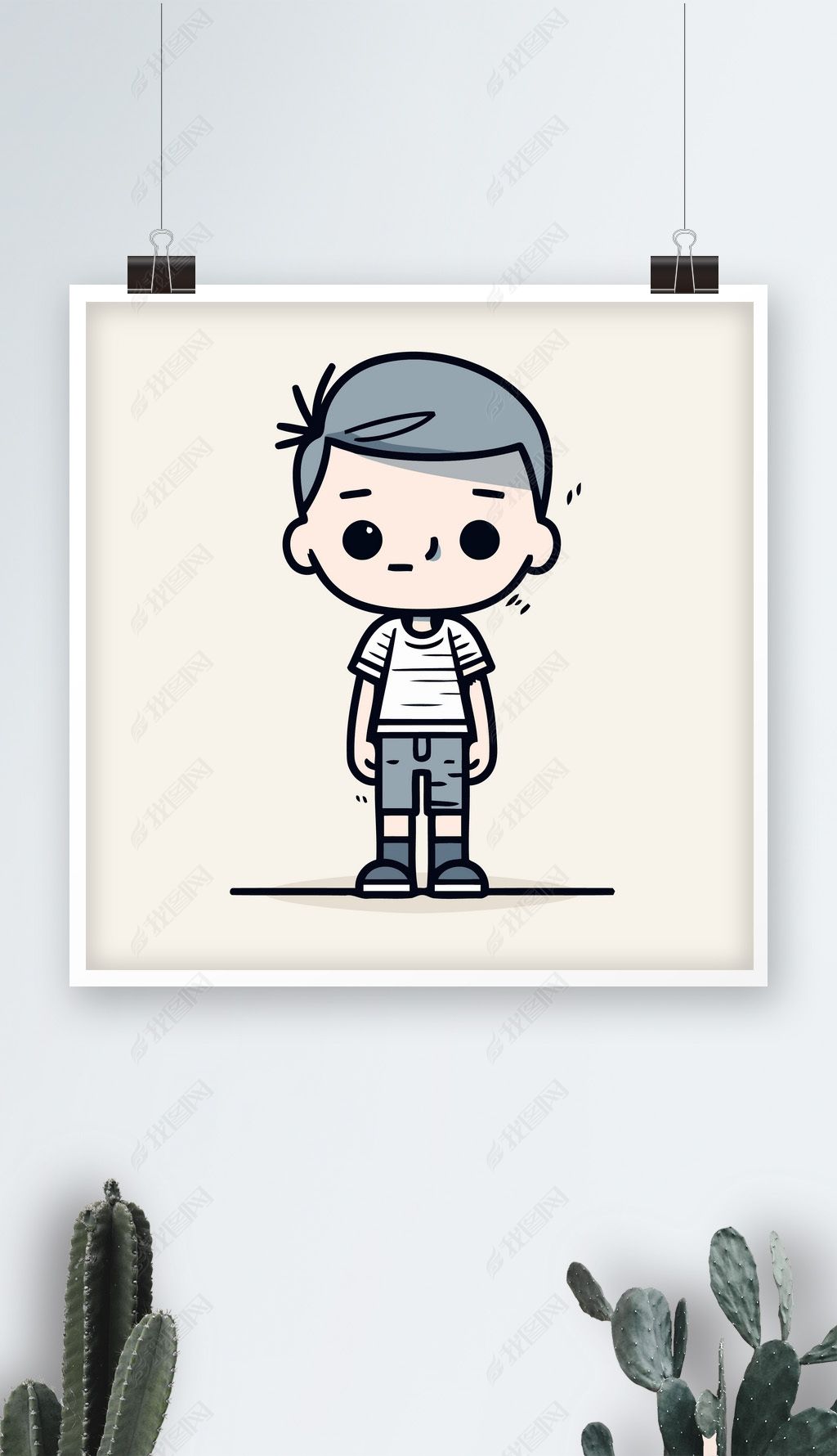 原创夏装小男孩简笔画卡通画儿童插画-版权可商用