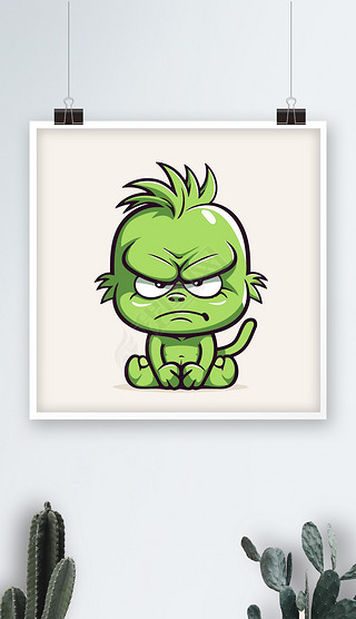 绿魔小魔兽卡通画儿童插画