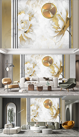 原创高清新中式极简风现代大理石抽象客厅背景墙壁画