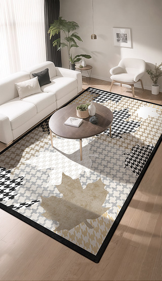 现代简约千鸟格轻奢几何客厅沙发地毯地垫设计