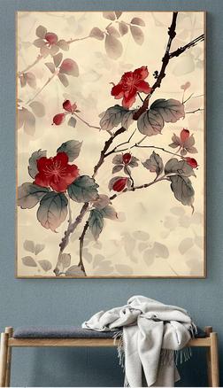 工笔画植物花卉客厅装饰画花开富贵手绘油画禅意下载-编号34170135-花鸟 