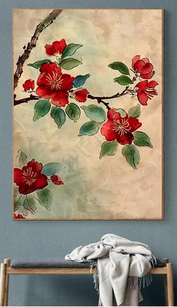 工笔画植物花卉客厅装饰画花开富贵手绘油画禅意下载-编号34170135-花鸟 