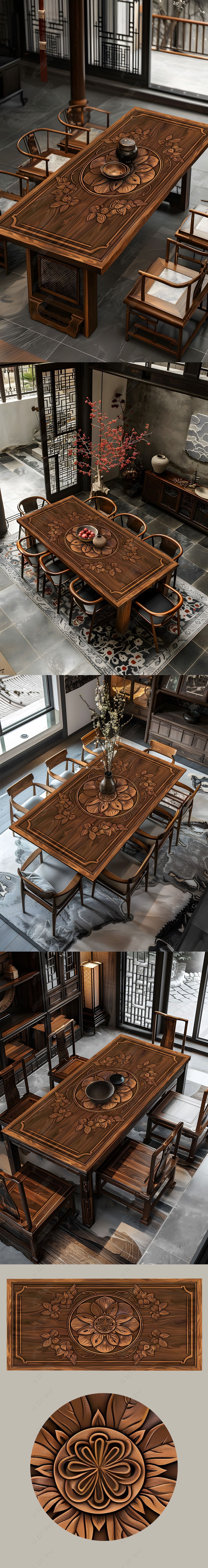 原创3d木雕台面中式木纹桌面国风桌布桌垫