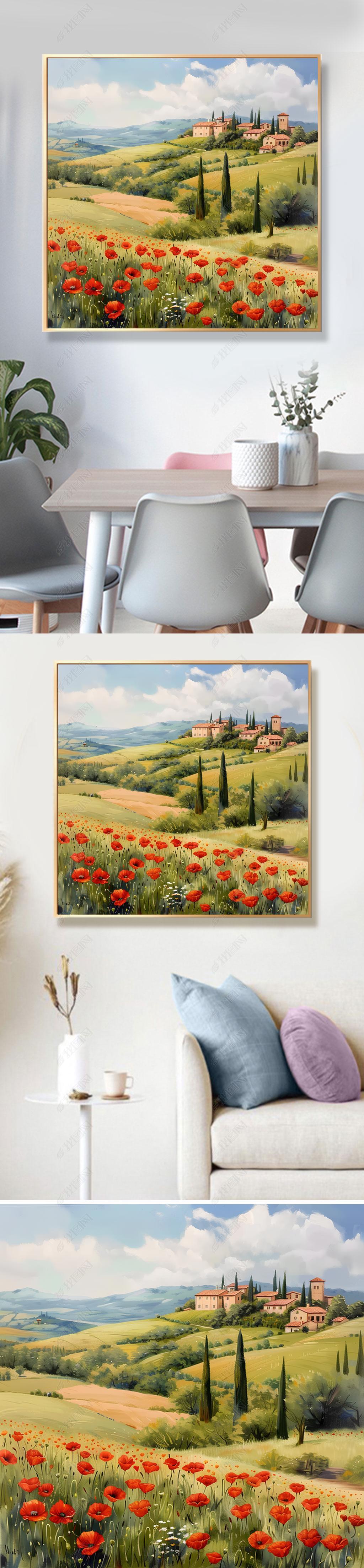 原创纯手绘油画美式田园乡村风景玄关过道客厅装饰画莫奈春天餐厅挂画