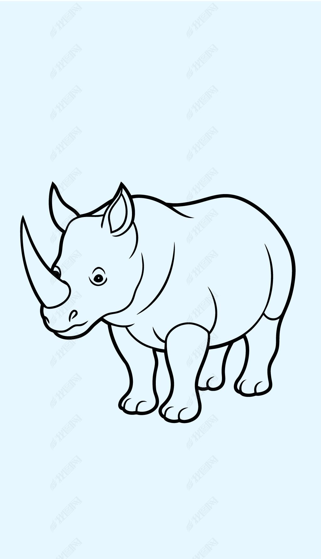 原创矢量简笔画黑色线条动物犀牛-版权可商用