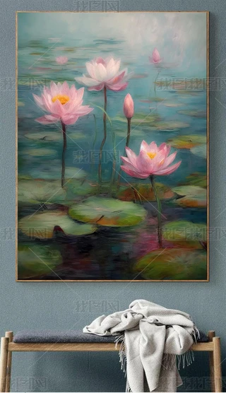 荷花抽象油画装饰画专题模板-荷花抽象油画装饰画图片素材下载-我图网