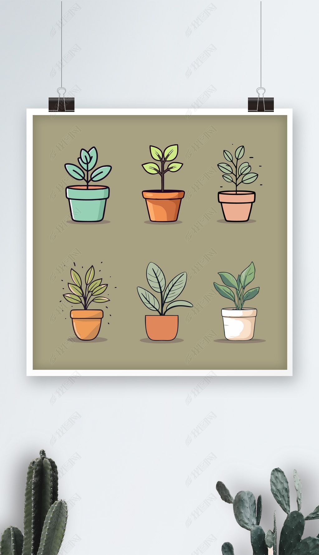 原创矢量花卉植物花盆简笔画儿童画-版权可商用