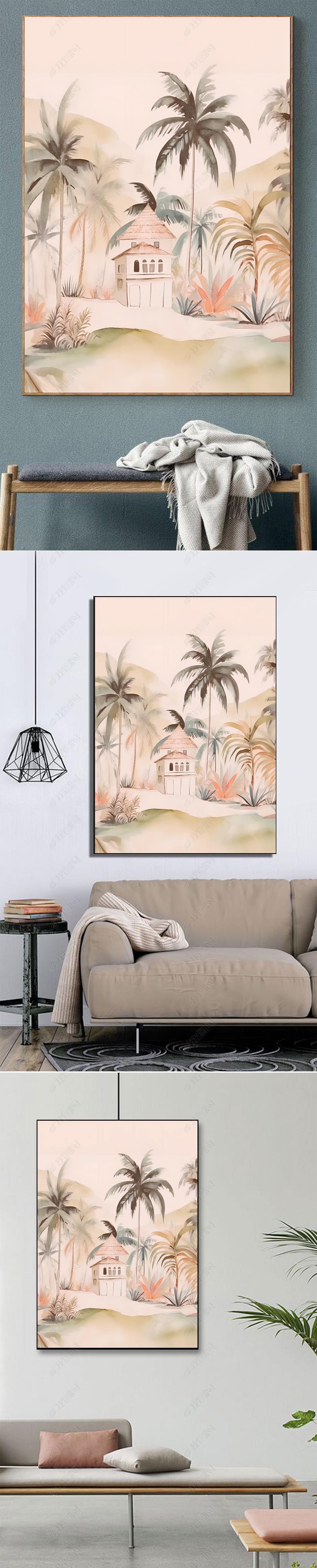 原创夏日夏威夷风景客厅装饰画海边椰子树纯手绘油画玄关走廊尽头挂画