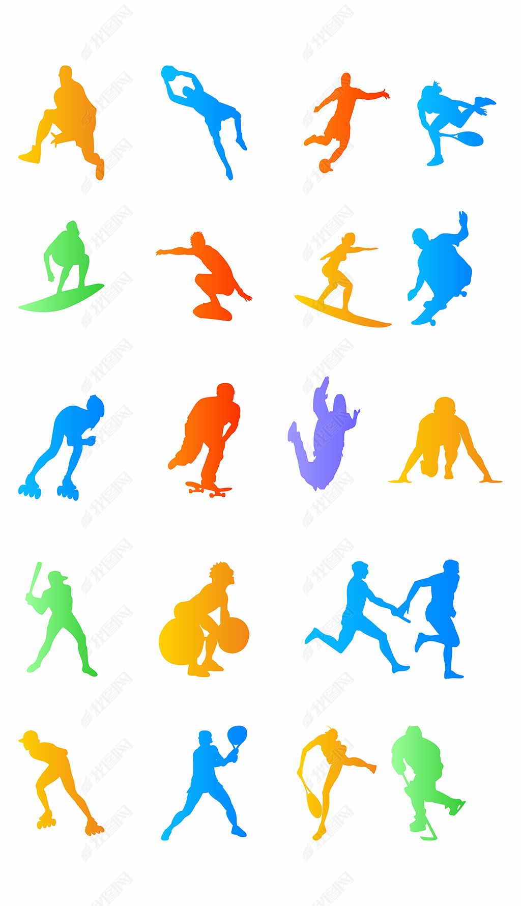 原创体育运动剪影健身跑步人物奔跑比赛矢量免抠素材