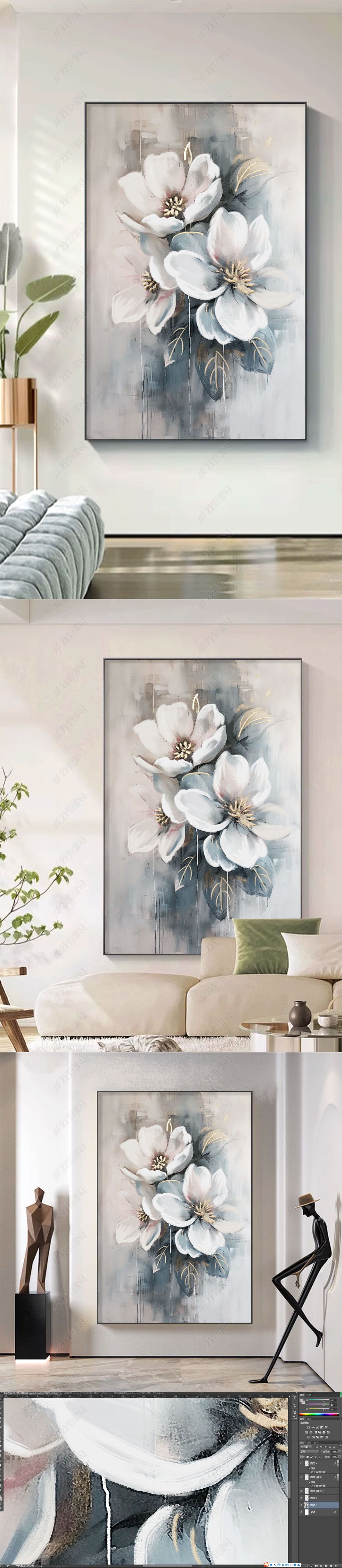 手绘油画花卉现代简约落地画1