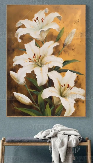 油彩画　【花】　抽象 抽象油画百合花专题模板-抽象油画百合花图片素材下载-我图网