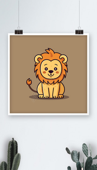 一只可爱的狮子动物q版卡通插画