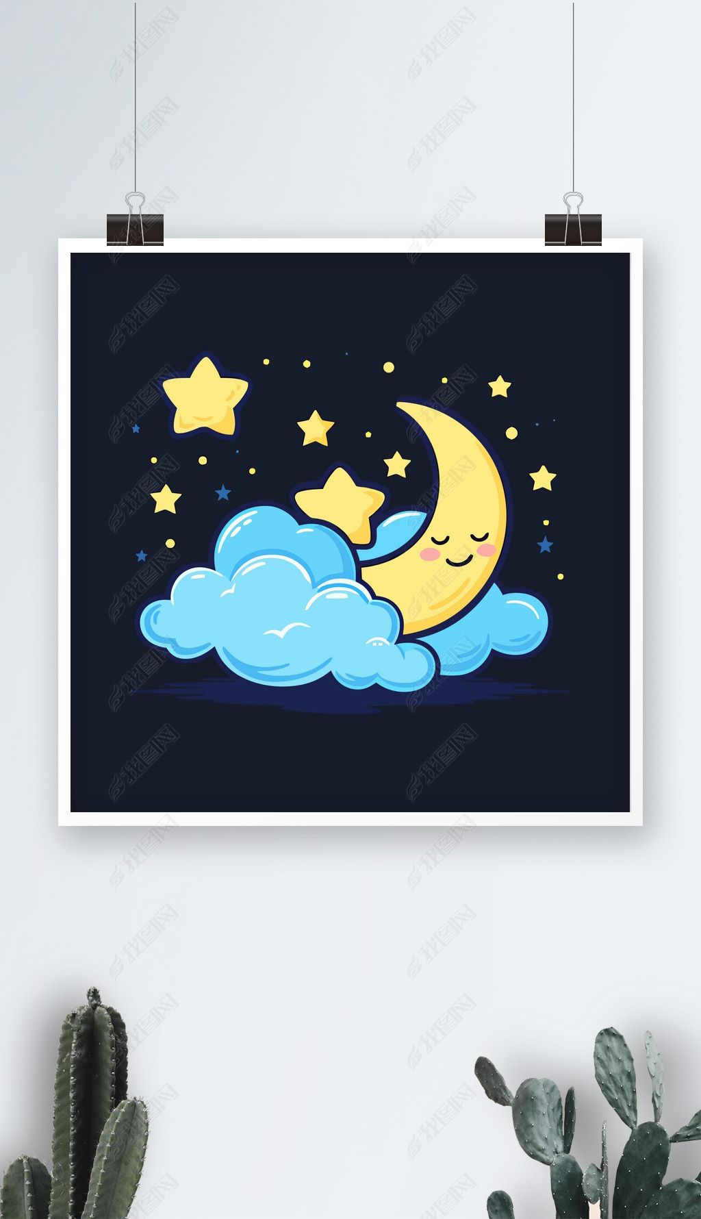 月亮星星爱心矢量手绘插画下载-编号34426591-其他卡通形象-我图网