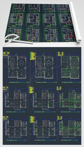 家具平面图其他|家具布置强电弱电给排水插座空调平面图cad素材