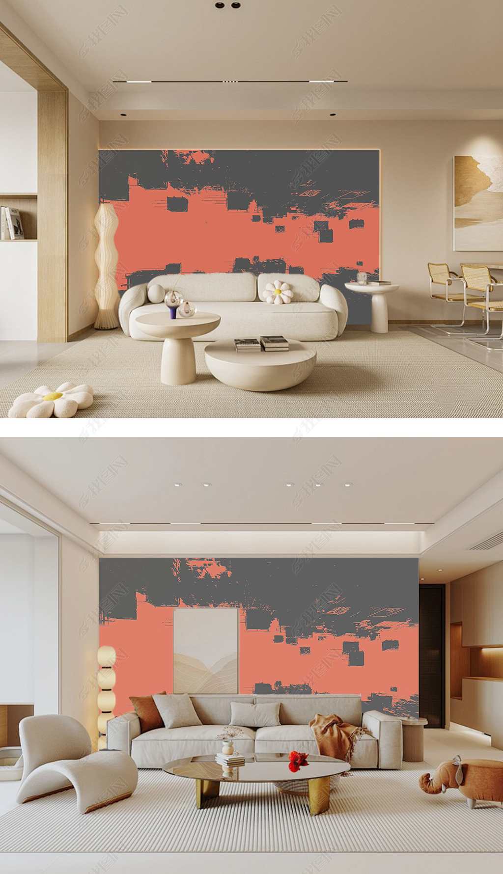 现代橙黑抽象城市奶油侘寂电视沙发背景墙壁画素材简介我图网提供现代