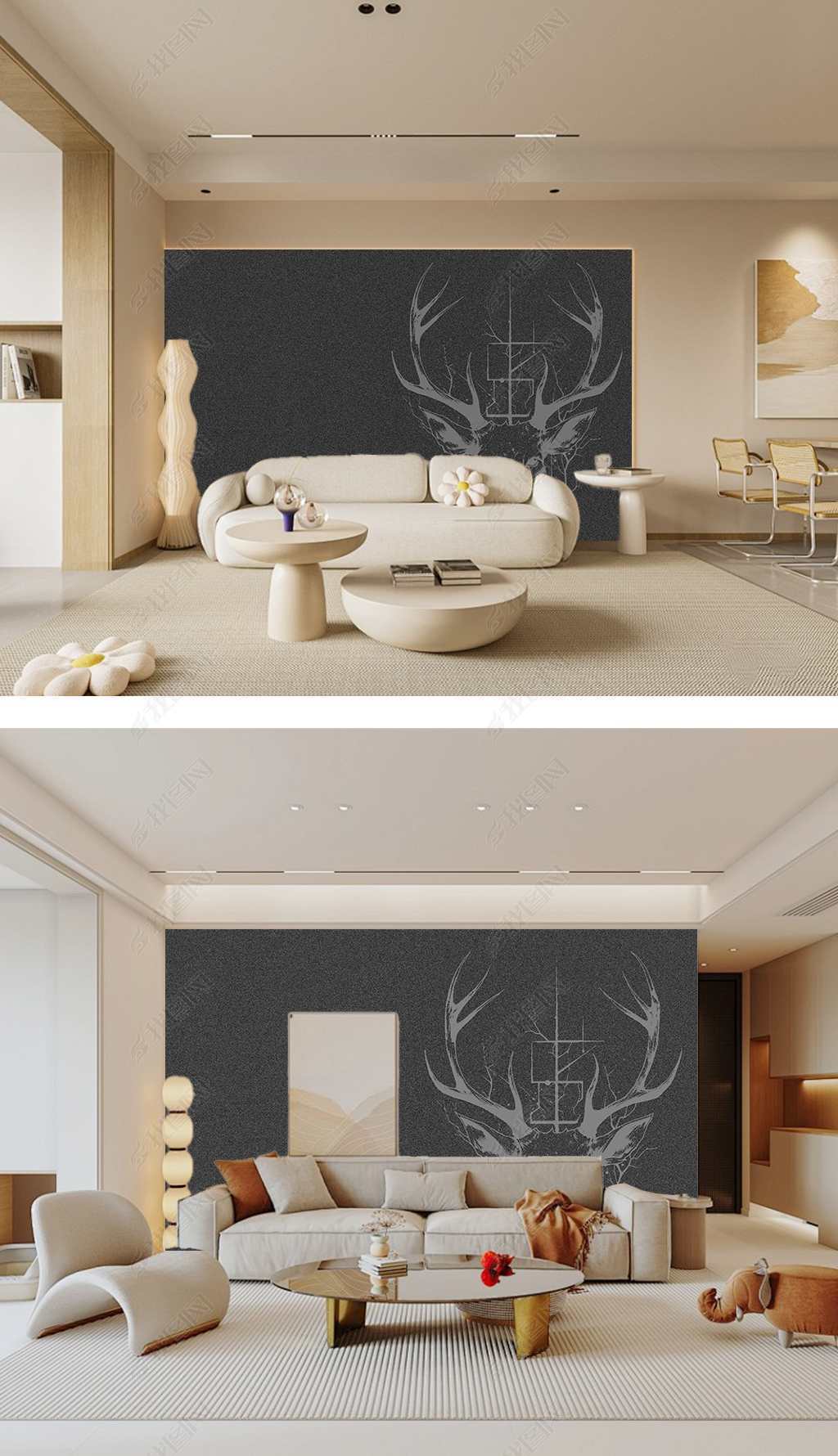 原创现代麋鹿黑板报电视沙发背景墙壁画-版权可商用