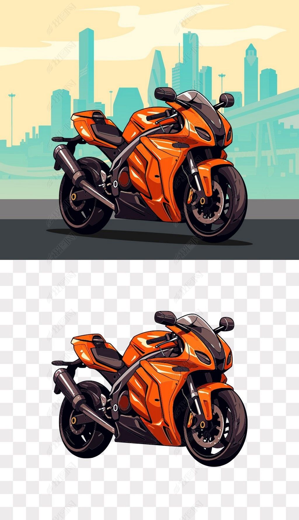 原创酷炫重型机车矢量免抠png素材矢量插画源文件-版权可商用