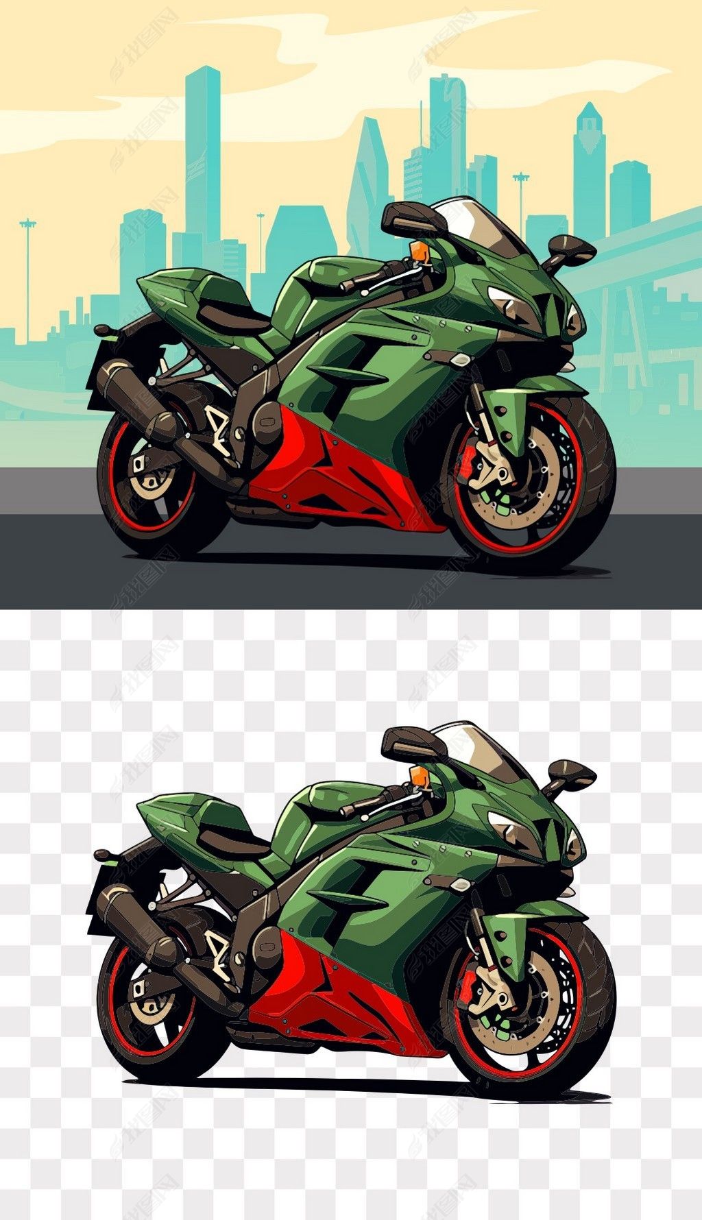 原创酷炫重型机车矢量免抠png素材矢量插画源文件-版权可商用