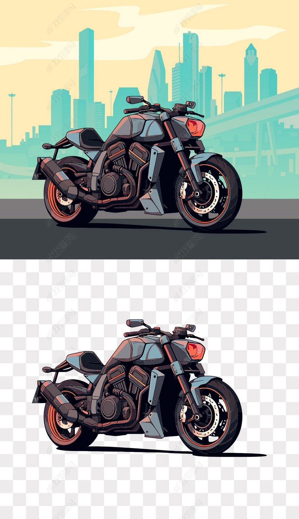 原创酷炫重型机车矢量免抠png素材矢量插画源文件-版权可商用