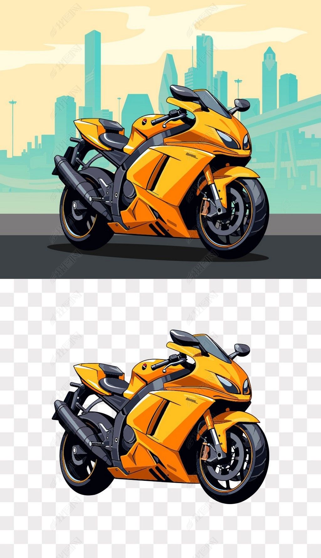 原创酷炫重型机车矢量免抠png素材矢量插画源文件-版权可商用