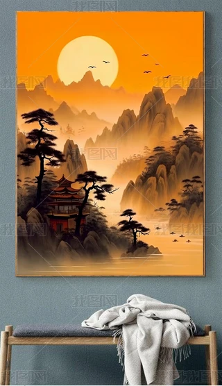 日出山水水墨专题模板-日出山水水墨图片素材下载-我图网