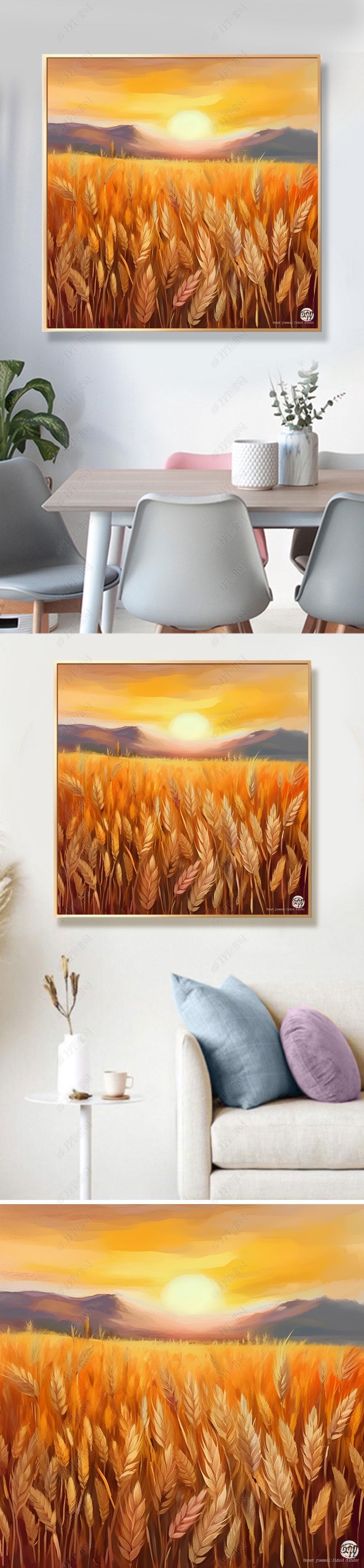 原创金色麦穗日出挂画厚肌理岁岁平安客厅装饰画丰收纯手绘油画-版权