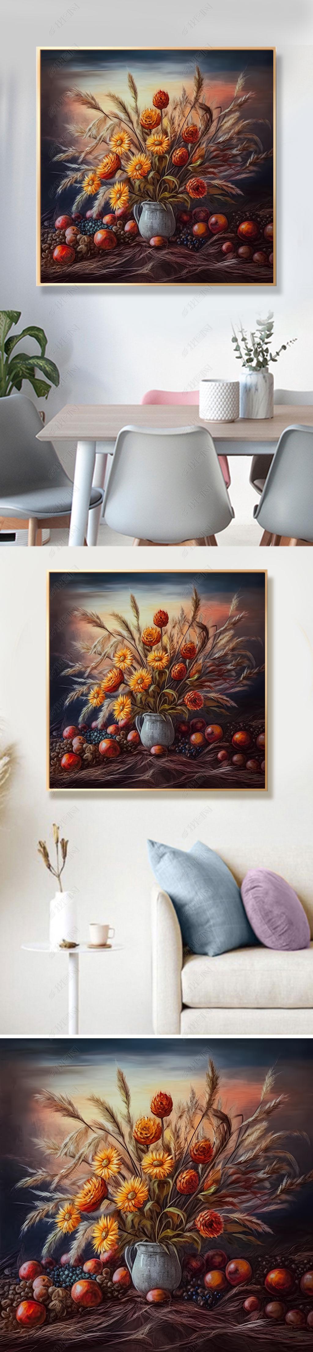 原创金色麦穗日出挂画厚肌理岁岁平安客厅装饰画丰收纯手绘油画-版权