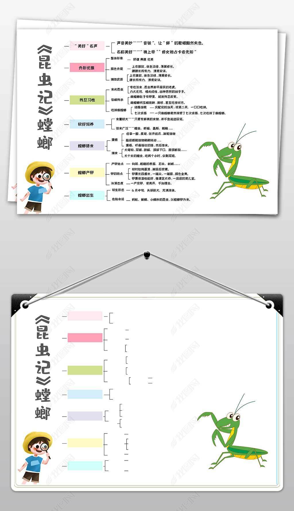 原创昆虫记思维导图螳螂观察手抄报小报-版权可商用