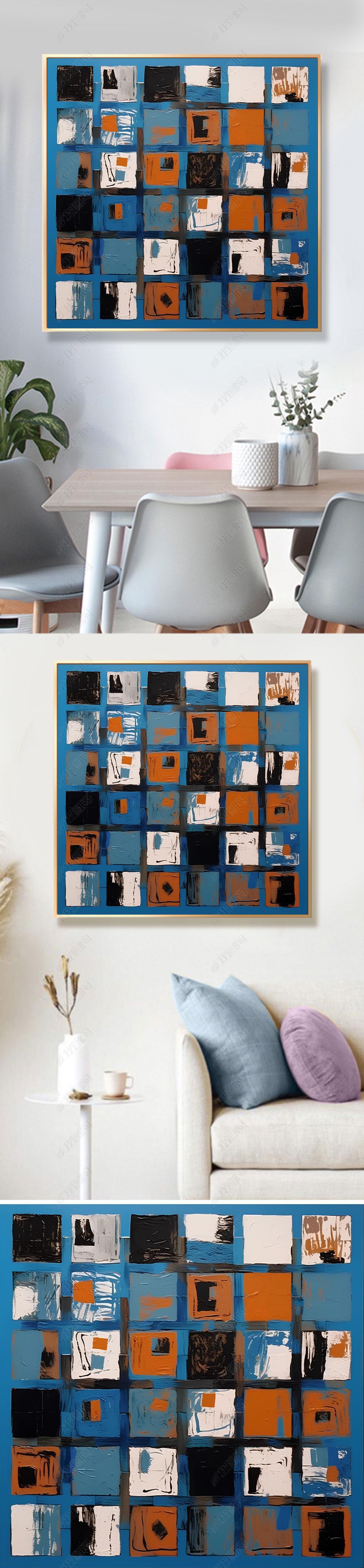 原创手绘玄关小众艺术装饰画客厅蓝色抽象挂画肌理油画正方形壁画