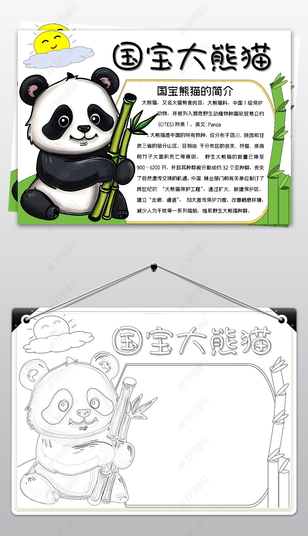 原创国宝大熊猫手抄报保护动物小报word大熊猫手抄报-版权可商用