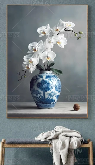 超写实纯手绘油画客厅静物花卉装饰画玄关植物风下载-编号