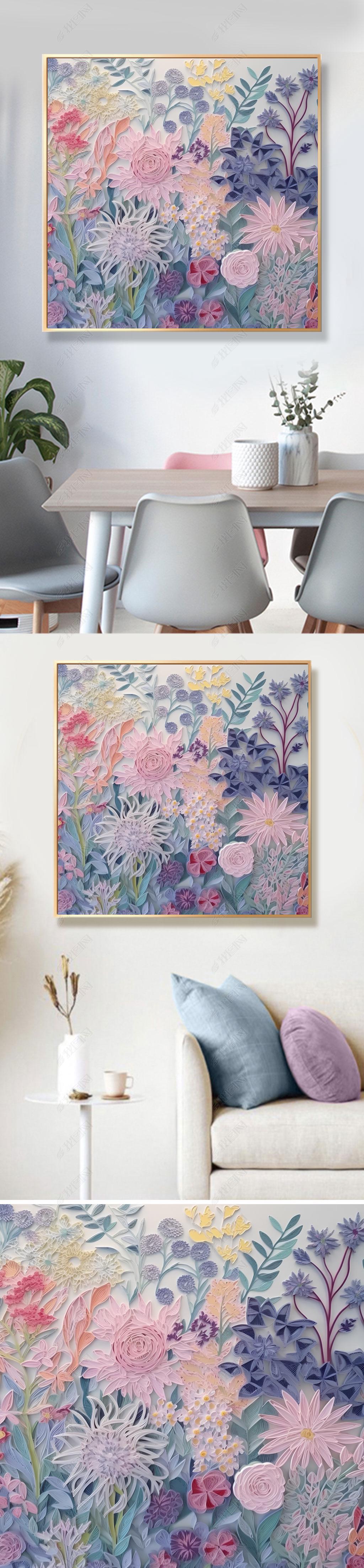 原创正方形花卉手绘油画客厅植物装饰画奶油风玄关餐厅挂画
