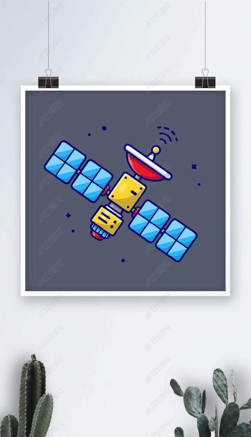 原创可爱人造卫星q版卡通插画