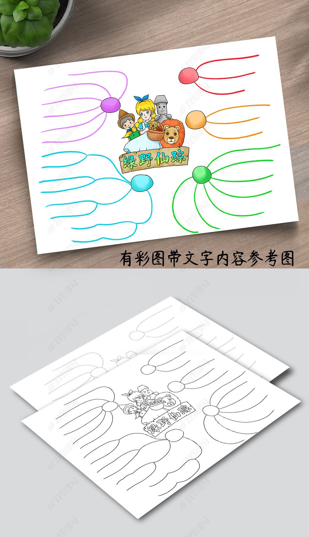 原创b366绿野仙踪思维导图psd模板高清线稿-版权可商用