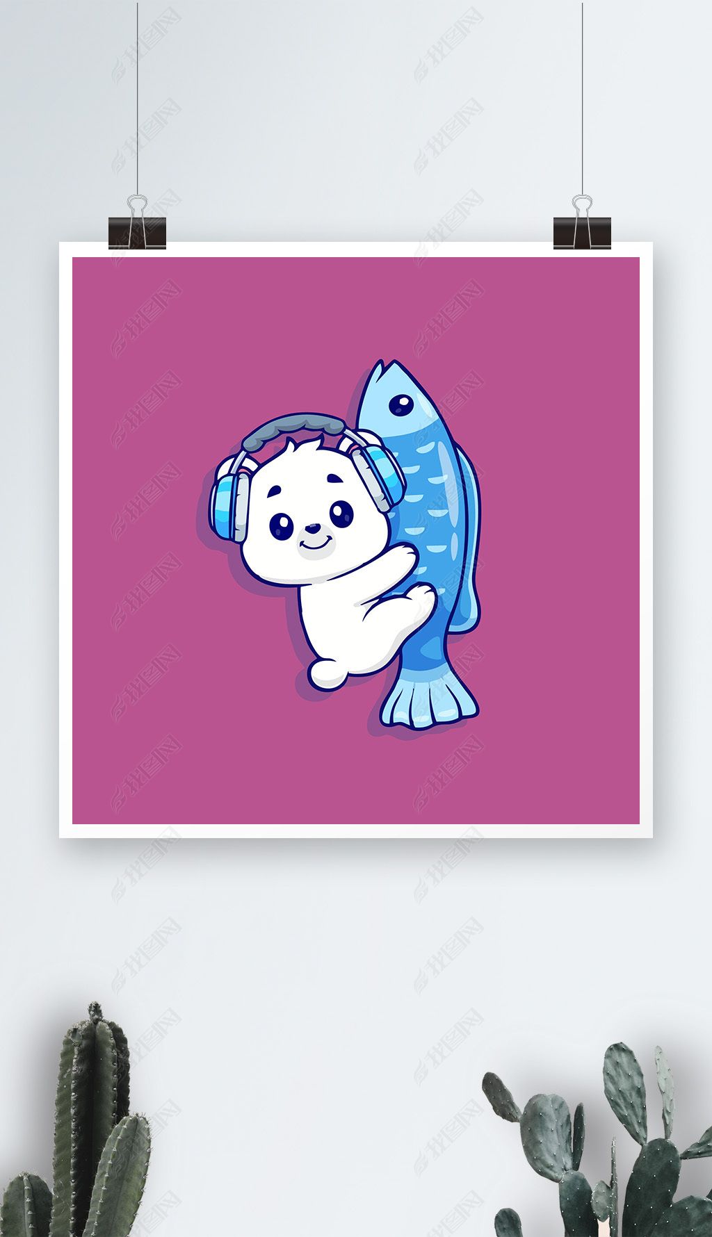 可爱北极熊爱吃鱼q版卡通插画素材简介我图网提供可爱北极熊爱吃鱼q版