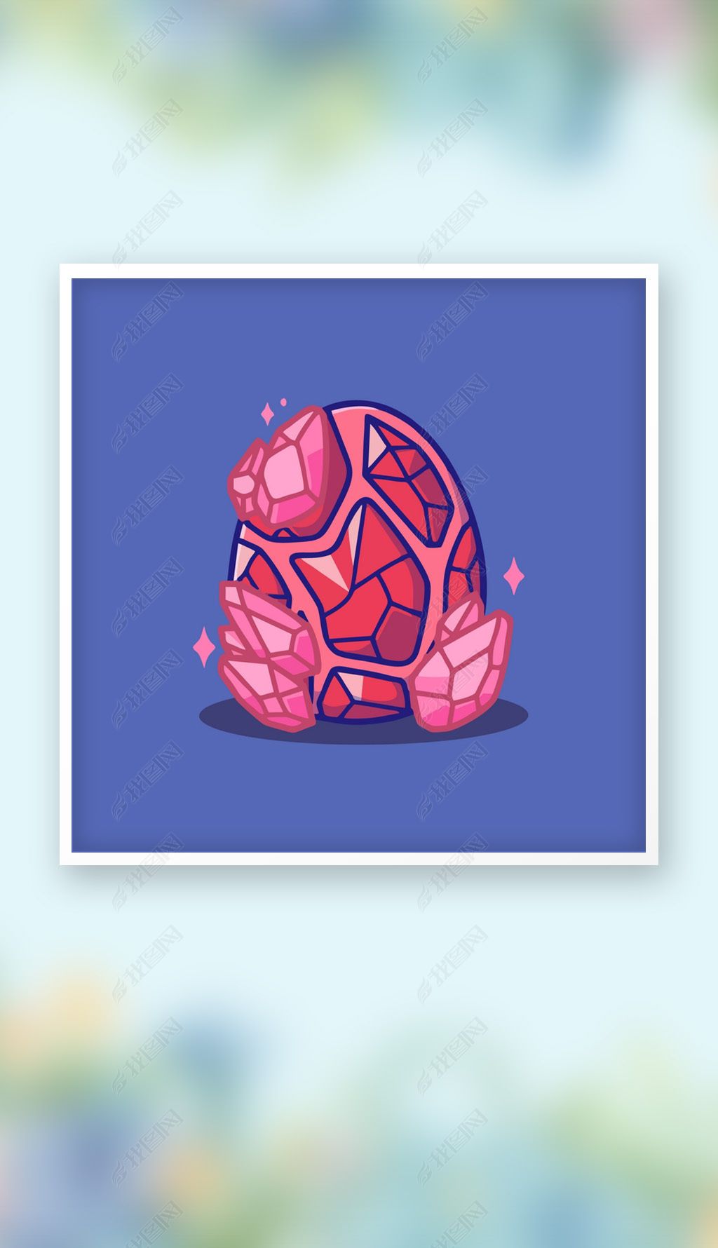 原创可爱多彩红宝石q版卡通插画-版权可商用