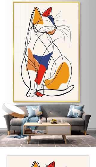动物抽象画复古北欧猫咪