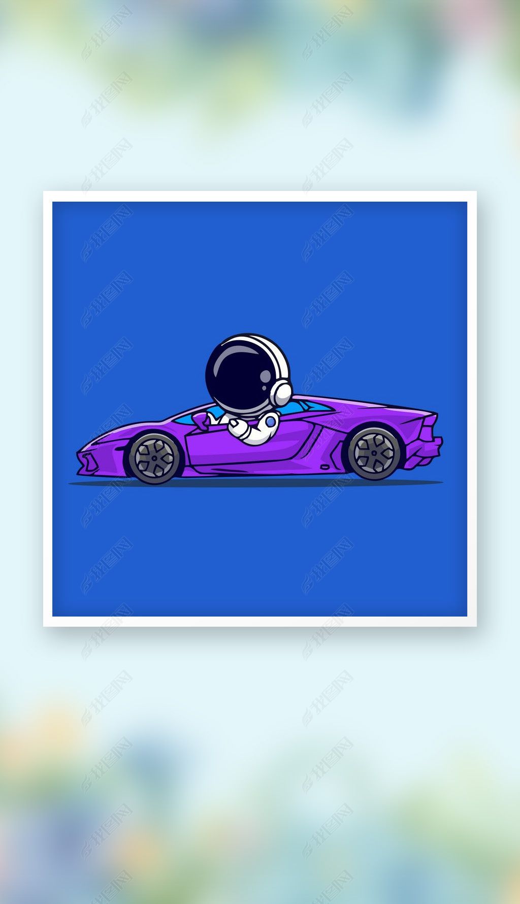 原创可爱跑车宇航员太空人遨游宇宙矢量q版卡通插画-版权可商用