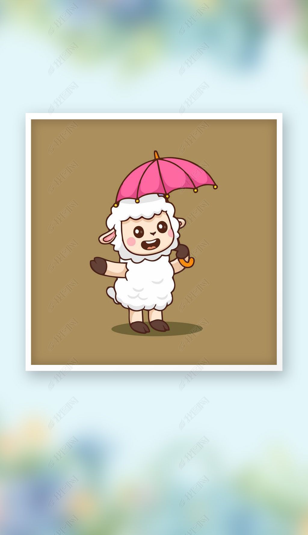 原创可爱宠物雨伞小绵羊喜羊羊矢量q版卡通插画版权可商用