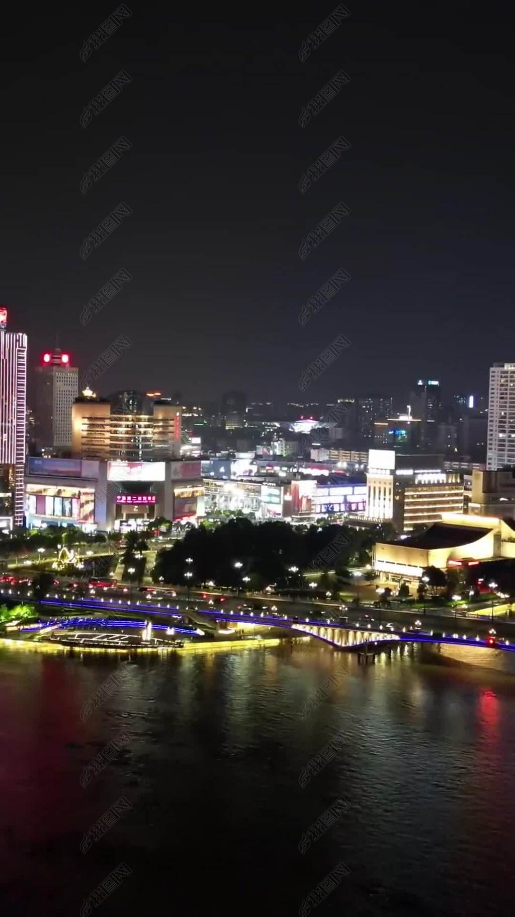 原创竖版航拍宁波东门口时代广场夜景-版权可商用