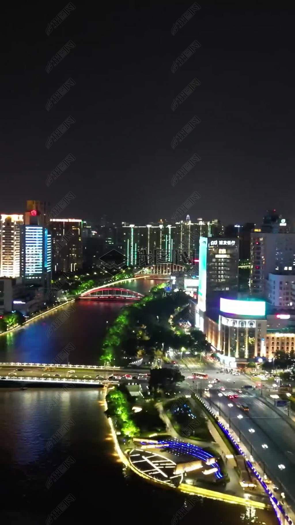 原创竖版航拍宁波东门口时代广场夜景-版权可商用