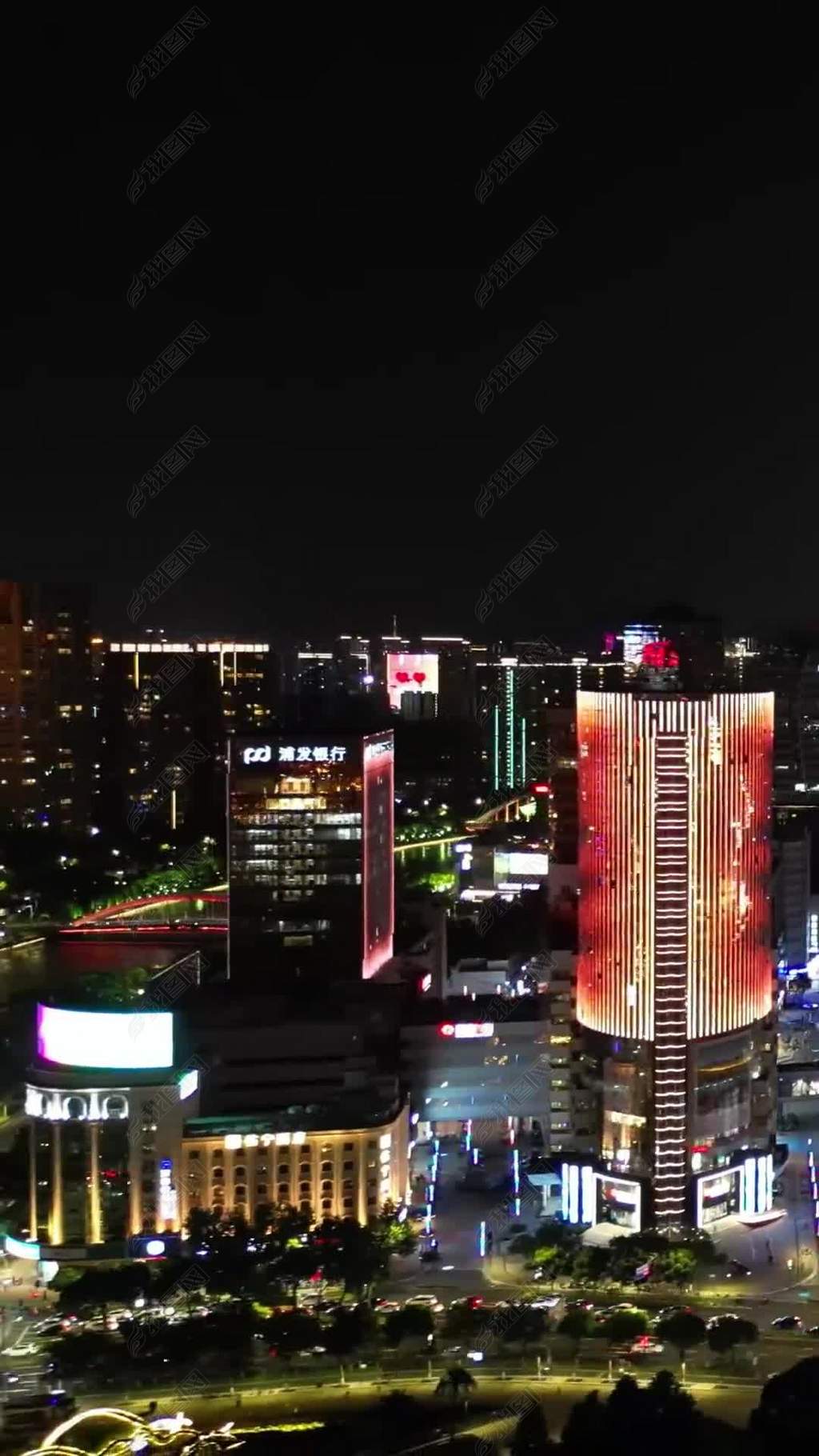 原创竖版航拍宁波东门口时代广场夜景-版权可商用