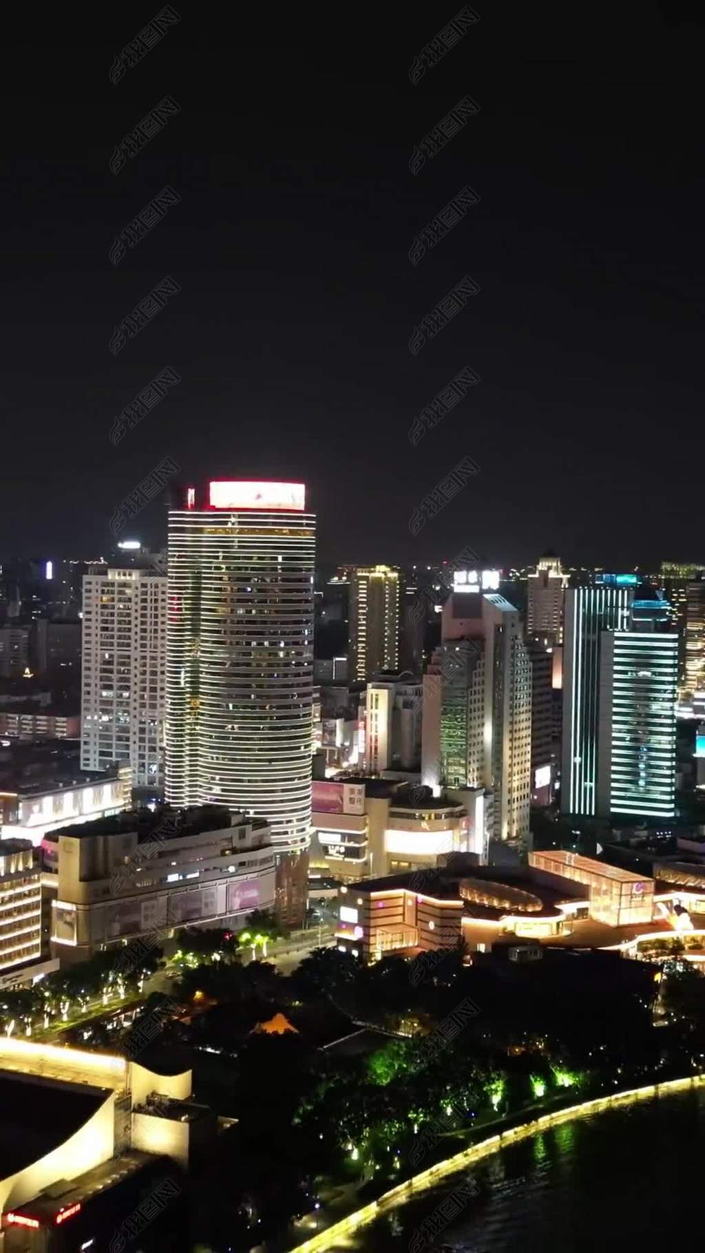 原创竖版航拍宁波东门口时代广场夜景-版权可商用