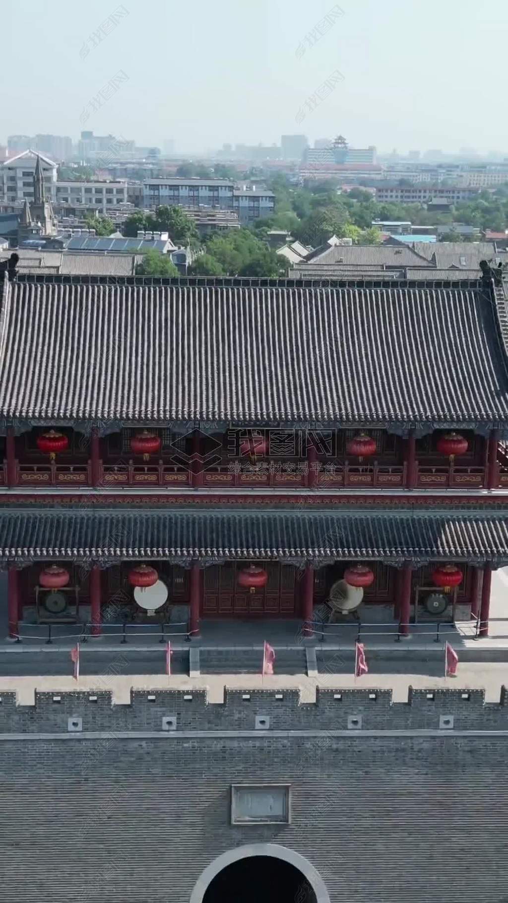 原创竖版航拍山东潍坊青州古城阜财门城楼-版权可商用