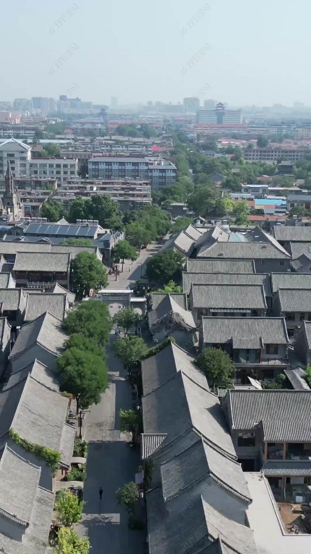 原创竖版航拍山东潍坊青州古城阜财门城楼-版权可商用