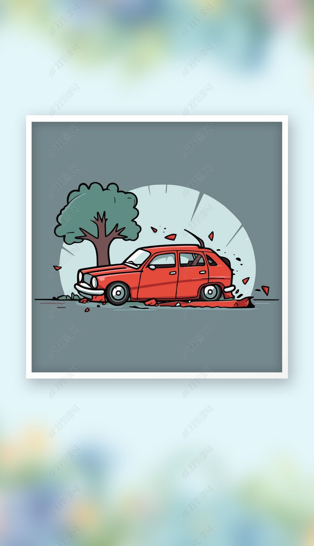 原创废旧报废汽车运输车辆矢量q版卡通插画